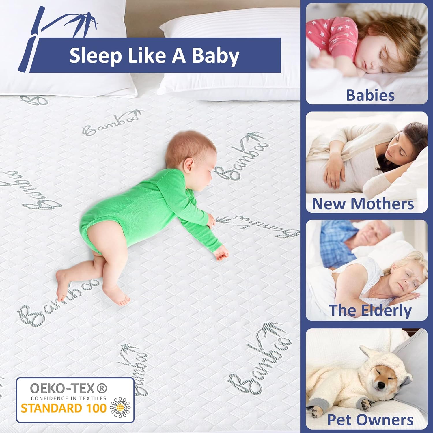 Queen Mattress Protector, Cooling Waterproof Viscose Made from Bamboo Mattress Pad Cover Queen Size, 3D Air Soft Queen Size Mattress Cover for 6-18 Inches Mattress6