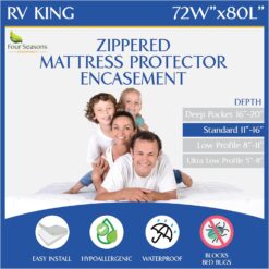 RV King Zippered Mattress Protector (72" Wx80 L) - Waterproof Encasement Premium Hypoallergenic Bed Cover Protects Against Dust Allergies - Breathable, Noiseles