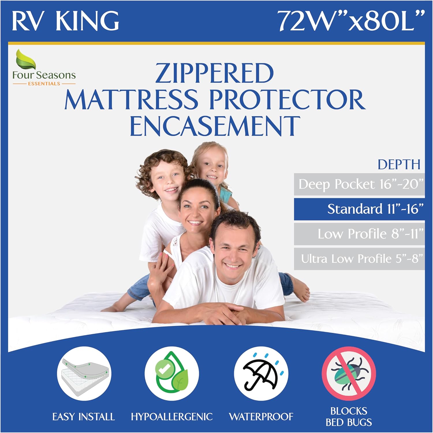 RV King Zippered Mattress Protector (72 Wx80 L) - Waterproof Encasement Premium Hypoallergenic Bed Cover Protects Against Dust Allergies - Breathable, Noiseles RV King Zippered Mattress Protector (72" Wx80 L) - Waterproof Encasement Premium Hypoallergenic Bed Cover Protects Against Dust Allergies - Breathable, Noiseles