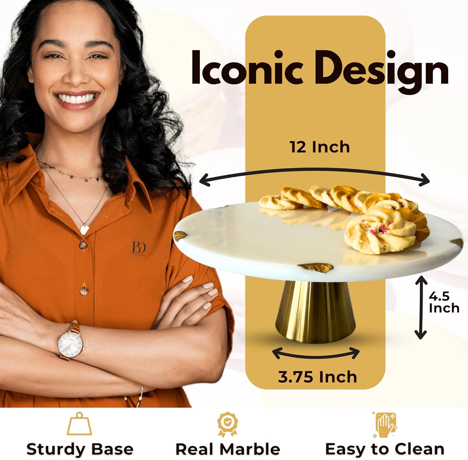 Real Marble Cake Stand by Balin Designs - White Marble 12 Round Cake Stand with Gold Stand - Smoothly Versatile Cake, Cupcake Stand - Ideal for Birthday Parties, Showers, Weddings Parties & Events3
