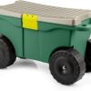 Rolling Garden Cart with Seat - Plastic Storage with Bench and Interior Tool Tray - Gardening Stool for Weeding and Planting By Pure Garden (Green)