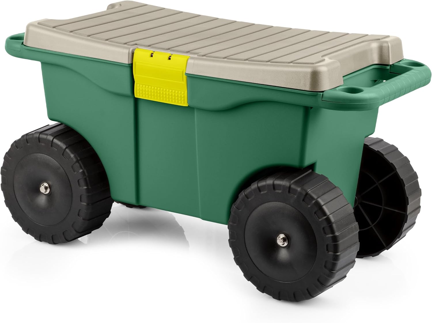 Rolling Garden Cart with Seat - Plastic Storage with Bench and Interior Tool Tray - Gardening Stool for Weeding and Planting By Pure Garden (Green) Rolling Garden Cart with Seat - Plastic Storage with Bench and Interior Tool Tray - Gardening Stool for Weeding and Planting By Pure Garden (Green)