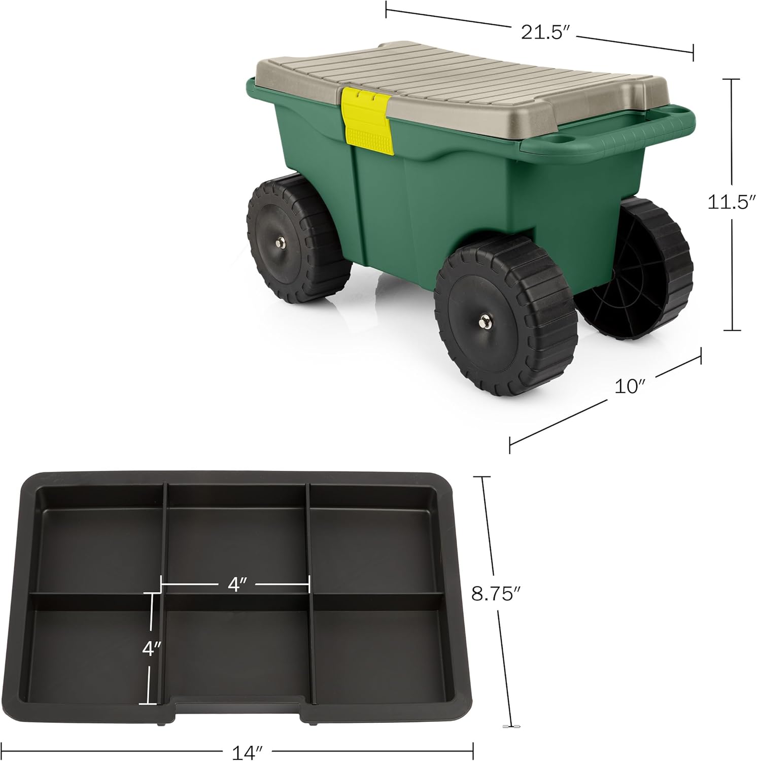 Rolling Garden Cart with Seat - Plastic Storage with Bench and Interior Tool Tray - Gardening Stool for Weeding and Planting By Pure Garden (Green)7