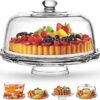 Royalty Art Cake Stand with Dome, 6-in-1 Multifunctional Glass Serving Platter for Cakes, Desserts, Fruits, Snacks, Pastries, Appetizers - Elegant Pedestal Display, Durable Italian-Made Glass - Made in Italy