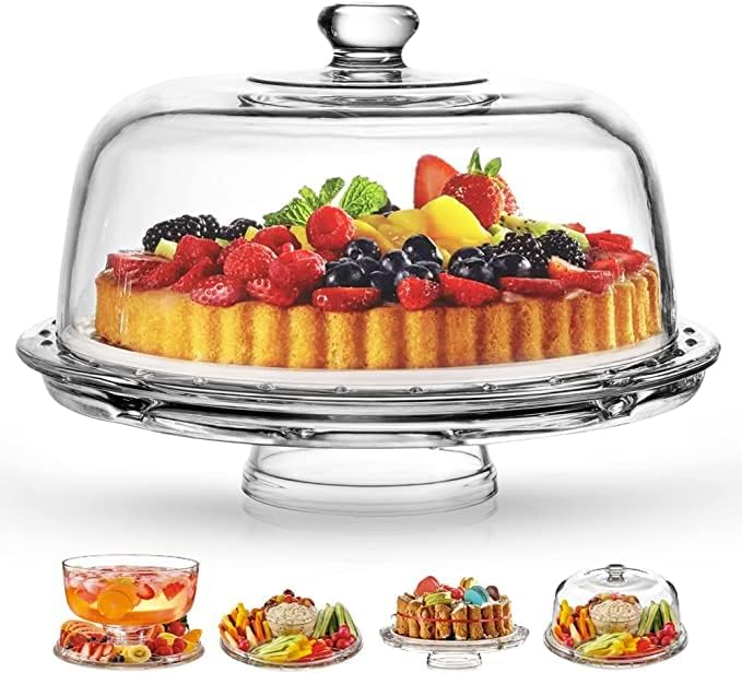 Royalty Art Cake Stand with Dome, 6-in-1 Multifunctional Glass Serving Platter for Cakes, Desserts, Fruits, Snacks, Pastries, Appetizers - Elegant Pedestal Display, Durable Italian-Made Glass - Made in Italy Royalty Art Cake Stand with Dome, 6-in-1 Multifunctional Glass Serving Platter for Cakes, Desserts, Fruits, Snacks, Pastries, Appetizers - Elegant Pedestal Display, Durable Italian-Made Glass - Made in Italy