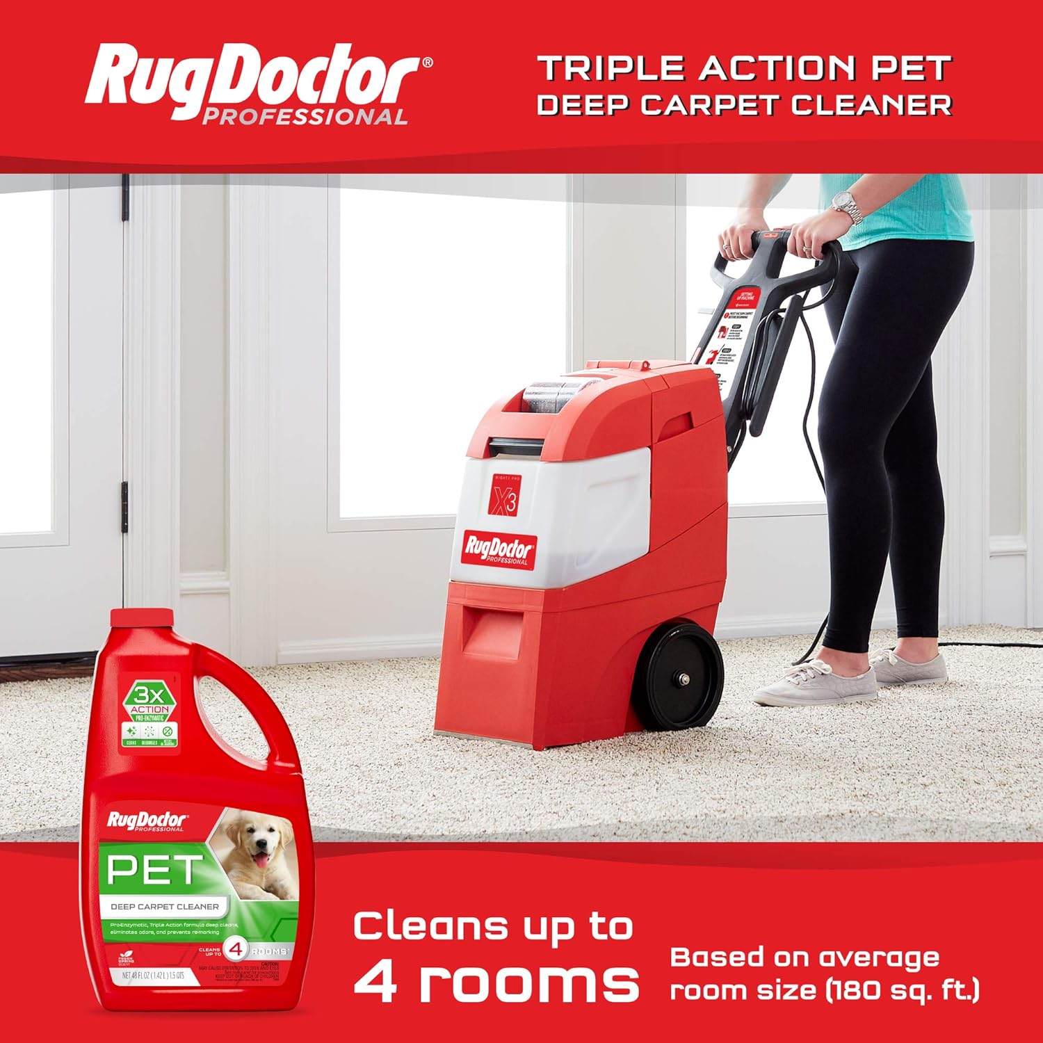 Rug Doctor Mighty Pro X3 Commercial Carpet Cleaner – Large Red Pet Pack, Includes 48 oz. Pet Carpet Cleaner Solution, Commercial Carpet Cleaning Machine, Powerful One Pass Cleaning System7