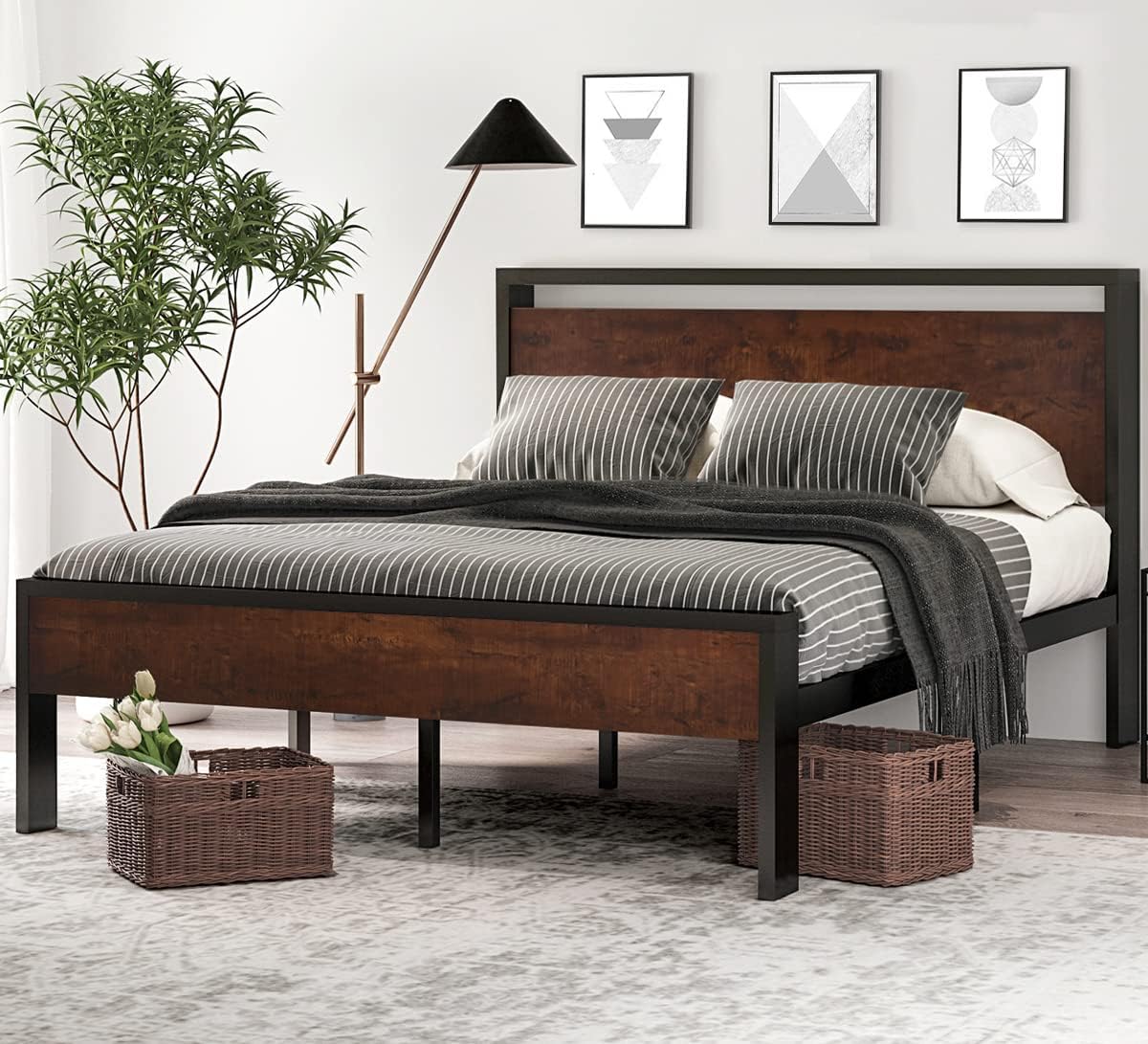 SHA CERLIN 14 Inch Full Size Metal Platform Bed Frame with Wooden Headboard and Footboard, Mattress Foundation, No Box Spring Needed, Large Under Bed Storage, Non-Slip, Mahogany SHA CERLIN 14 Inch Full Size Metal Platform Bed Frame with Wooden Headboard and Footboard, Mattress Foundation, No Box Spring Needed, Large Under Bed Storage, Non-Slip, Mahogany