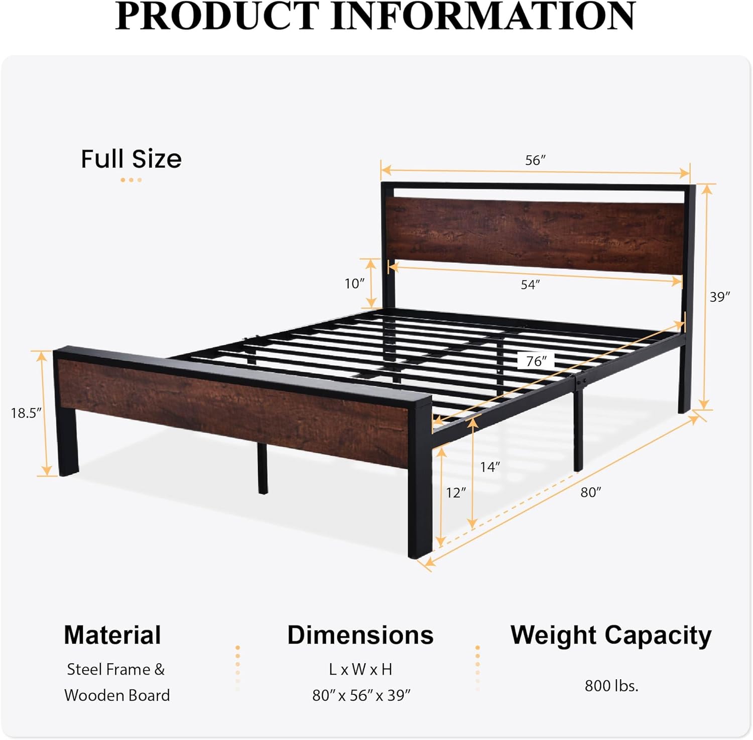 SHA CERLIN 14 Inch Full Size Metal Platform Bed Frame with Wooden Headboard and Footboard, Mattress Foundation, No Box Spring Needed, Large Under Bed Storage, Non-Slip, Mahogany1