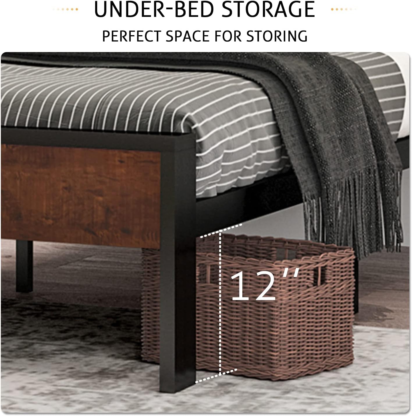 SHA CERLIN 14 Inch Full Size Metal Platform Bed Frame with Wooden Headboard and Footboard, Mattress Foundation, No Box Spring Needed, Large Under Bed Storage, Non-Slip, Mahogany5