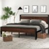 SHA CERLIN 14 Inch King Size Metal Platform Bed Frame with Wooden Headboard and Footboard, Mattress Foundation, No Box Spring Needed, Large Under Bed Storage, Mahogany