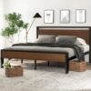 SHA CERLIN 14 Inch King Size Metal Platform Bed Frame with Wooden Headboard and Footboard, Mattress Foundation, No Box Spring Needed, Large Under Bed Storage, Walnut