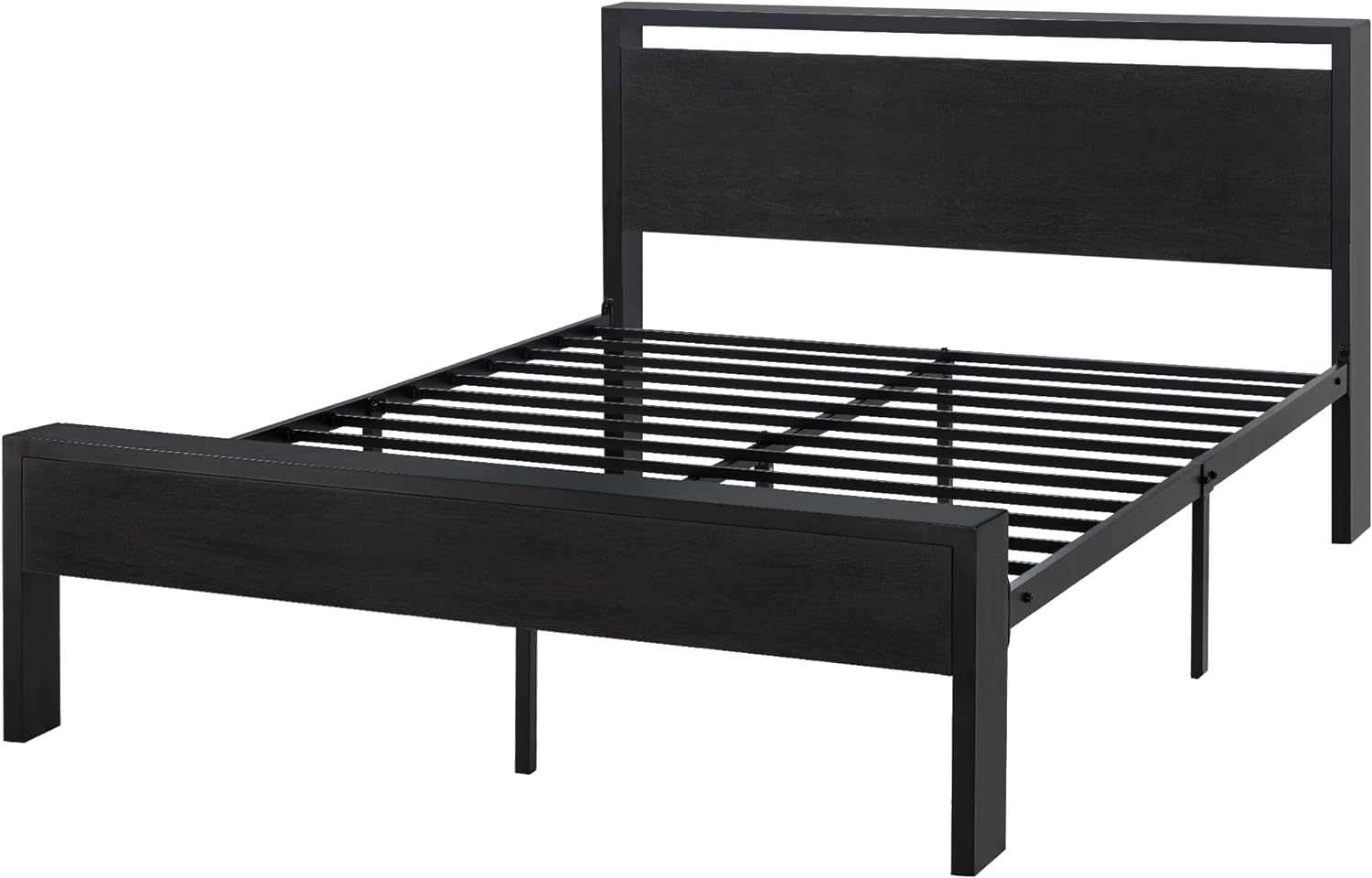 SHA CERLIN 14 Inch Queen Size Metal Platform Bed Frame with Wooden Headboard and Footboard, Mattress Foundation, No Box Spring Needed, Large Under Bed Storage, Non-Slip, Black Oak-