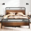 SHA CERLIN Full Size Bed Frame with Wooden Headboard and Footboard, Rounded Corner Metal Frame, Heavy Duty Platform Bed with Under Bed Storage, No Box Spring Needed, Walnut