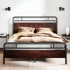 SHA CERLIN Queen Size Bed Frame with Wooden Headboard and Footboard, Rounded Corner Metal Frame, Heavy Duty Platform Bed with Under Bed Storage, No Box Spring Needed, Mahogany