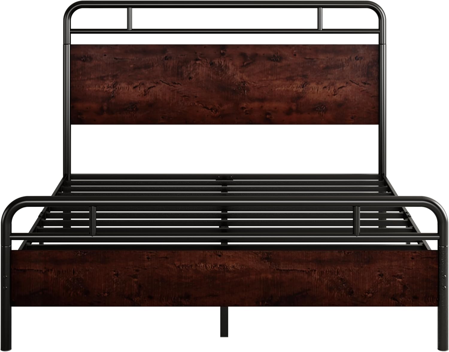 SHA CERLIN Queen Size Bed Frame with Wooden Headboard and Footboard, Rounded Corner Metal Frame, Heavy Duty Platform Bed with Under Bed Storage, No Box Spring Needed, Mahogany0