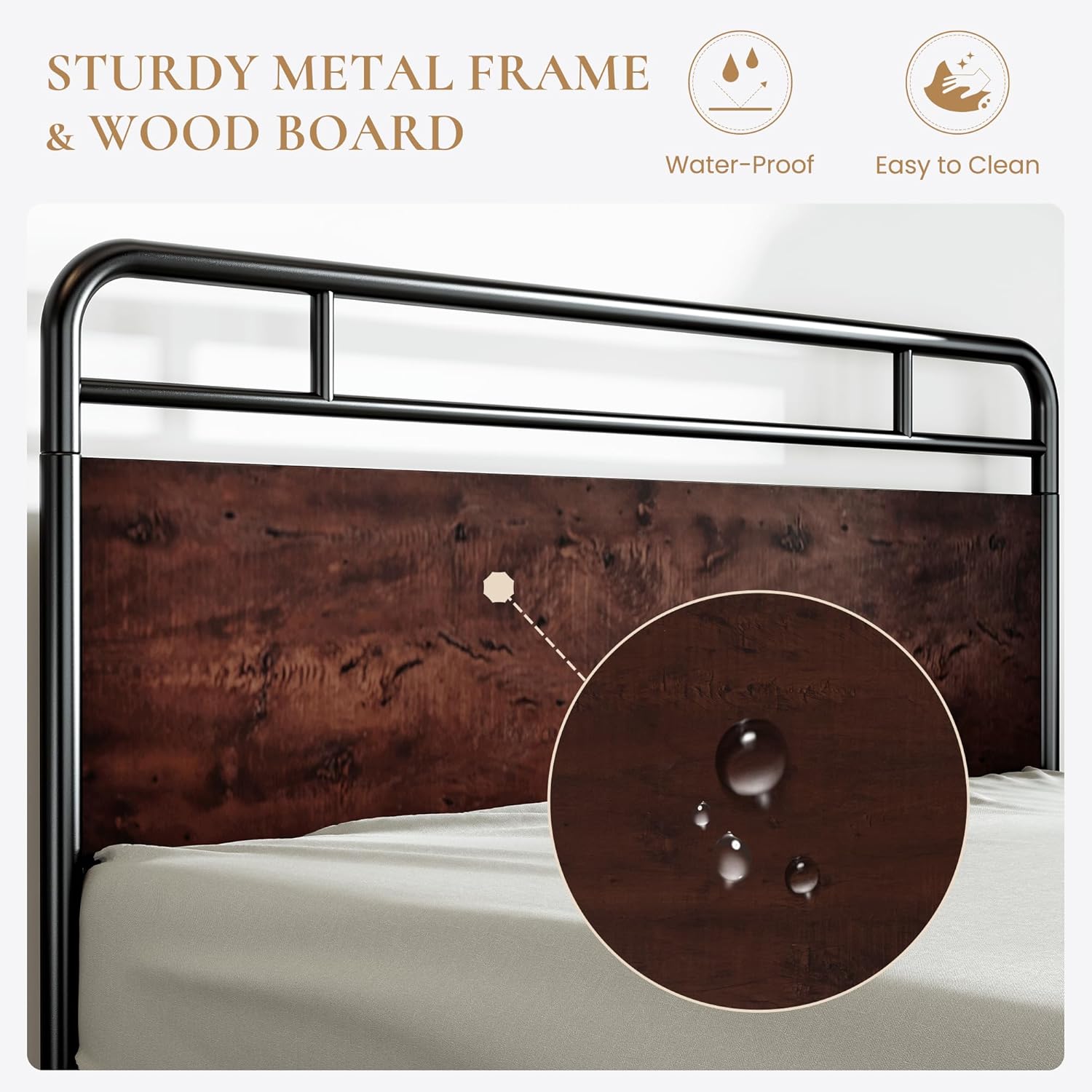 SHA CERLIN Queen Size Bed Frame with Wooden Headboard and Footboard, Rounded Corner Metal Frame, Heavy Duty Platform Bed with Under Bed Storage, No Box Spring Needed, Mahogany4