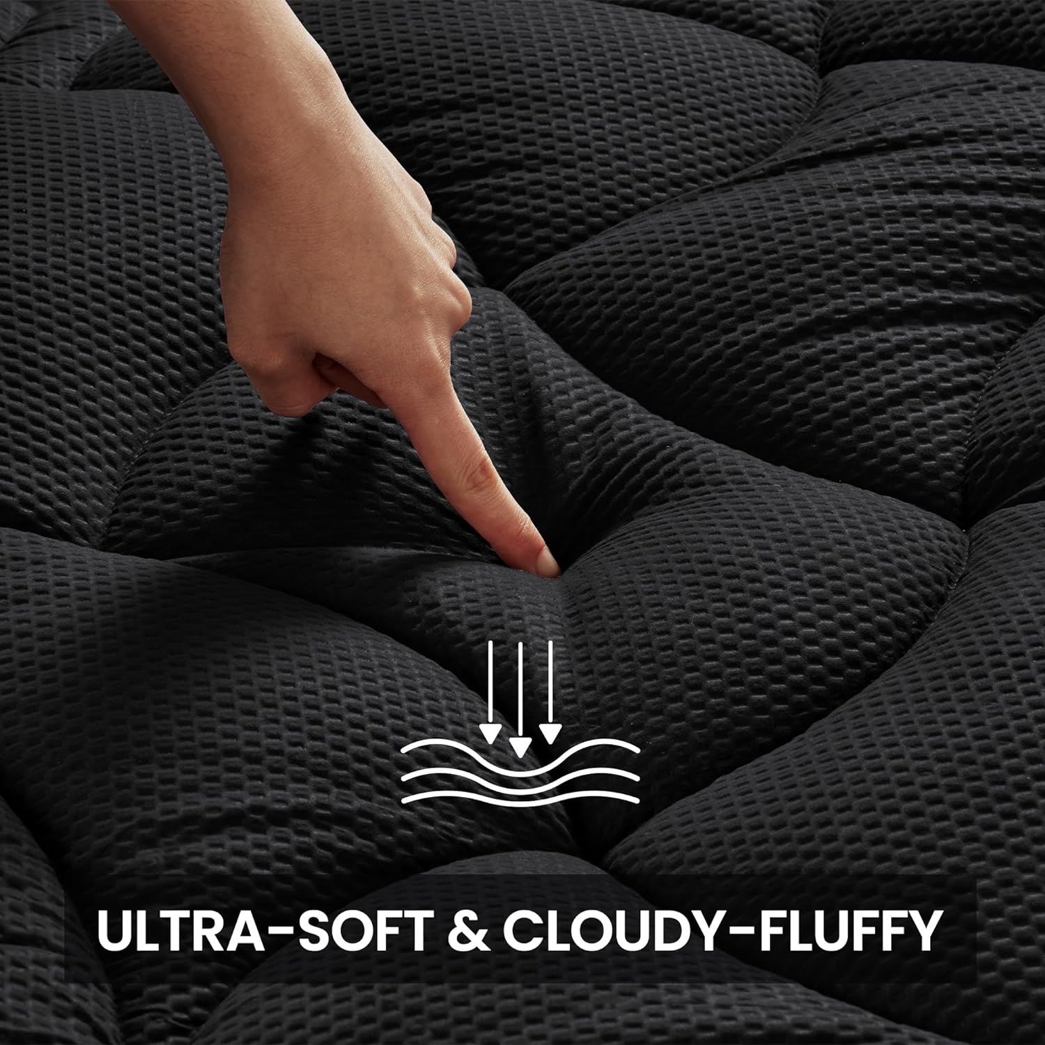 SLEEP ZONE Cooling Queen Mattress Topper, Premium Zoned Cool Mattress Pad Cover, Padded Mattress Protector Breathable Washable, Deep Pocket 8-21 (Black, Queen)2