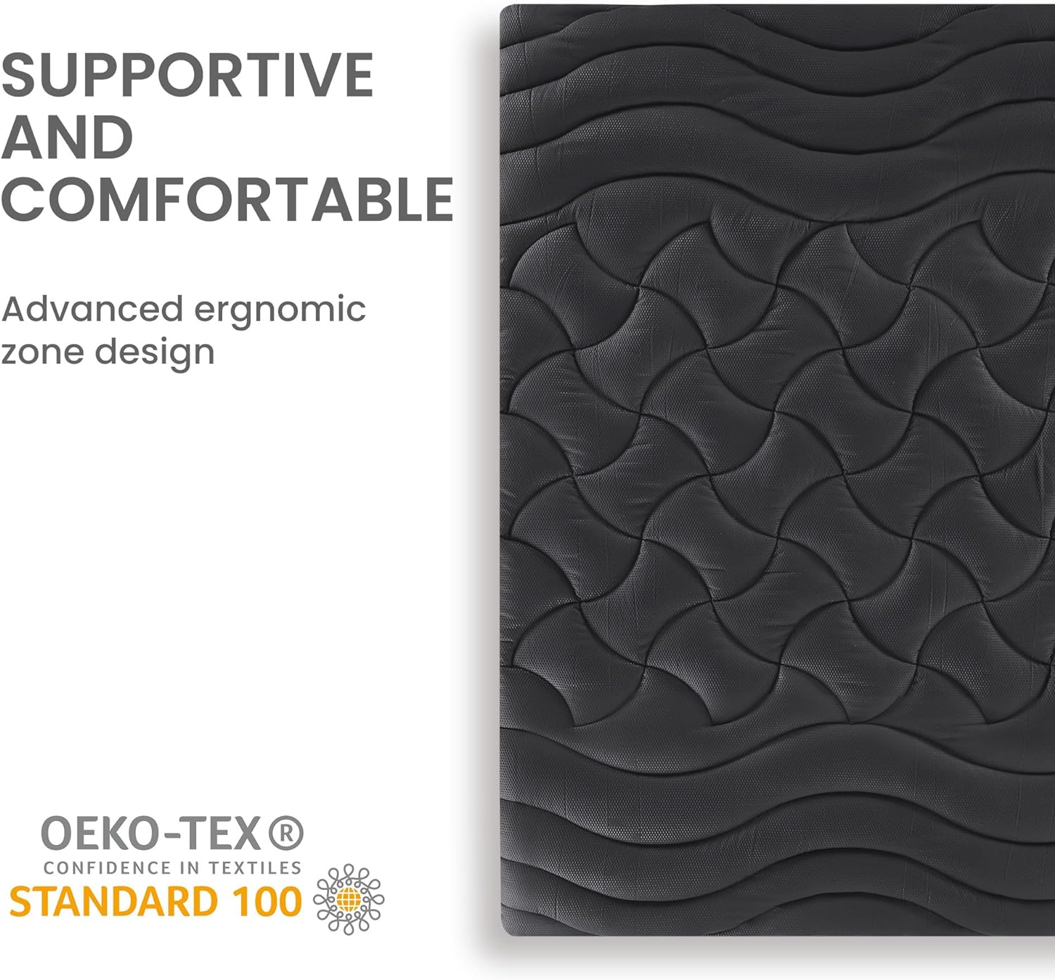 SLEEP ZONE Cooling Queen Mattress Topper, Premium Zoned Cool Mattress Pad Cover, Padded Mattress Protector Breathable Washable, Deep Pocket 8-21 (Black, Queen)9