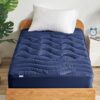 SLEEP ZONE Cooling Twin Mattress Topper, Premium Zoned Cool Mattress Pad Cover, Padded Mattress Protector Breathable Washable, Deep Pocket 8-21" (Navy, Twin)