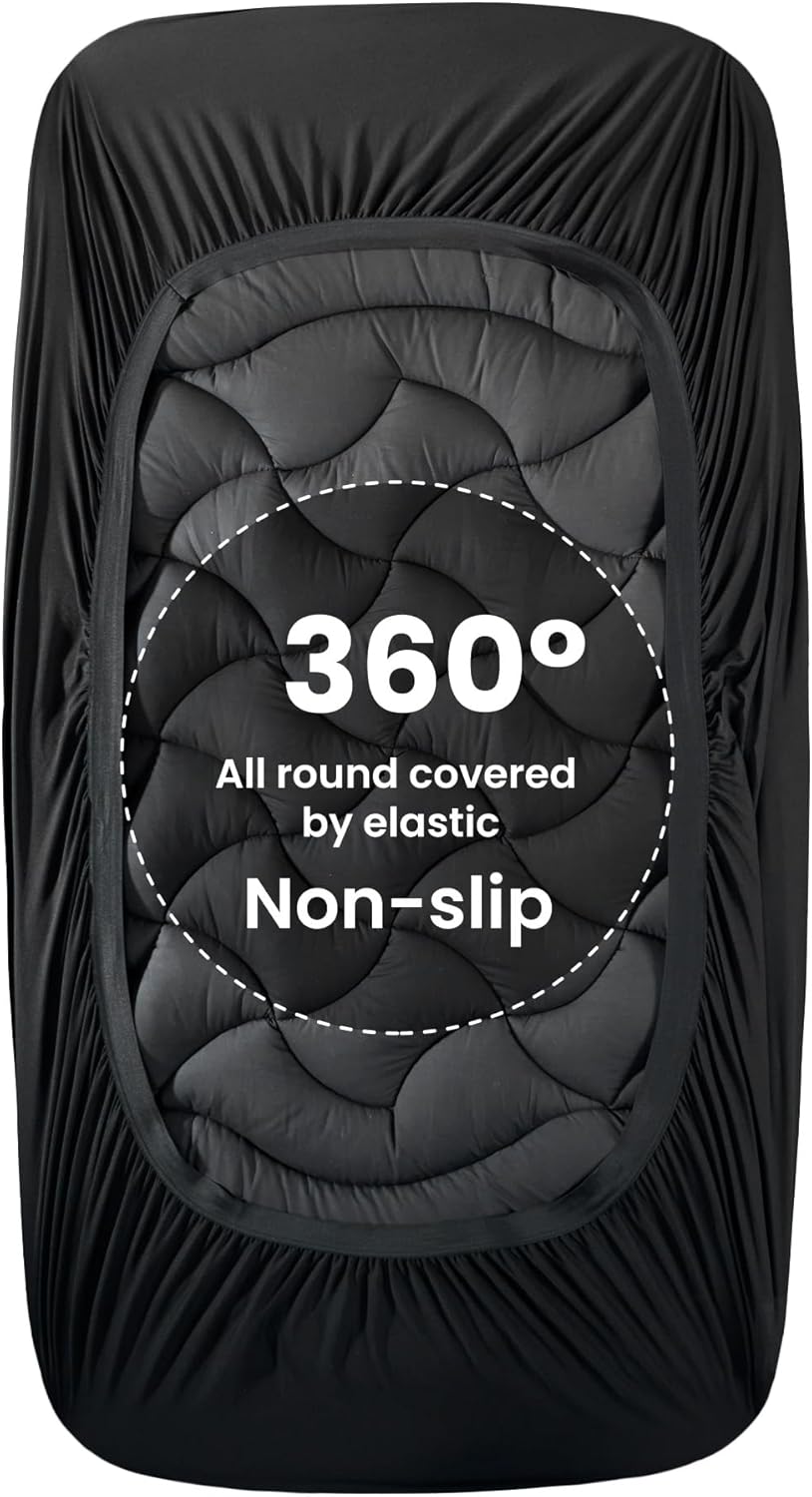 SLEEP ZONE Cooling Twin Mattress Topper for Single Bed, Premium Zoned Cool Mattress Pad Cover, Padded Mattress Protector Breathable Washable, Deep Pocket 8-21 (Black, Twin)8
