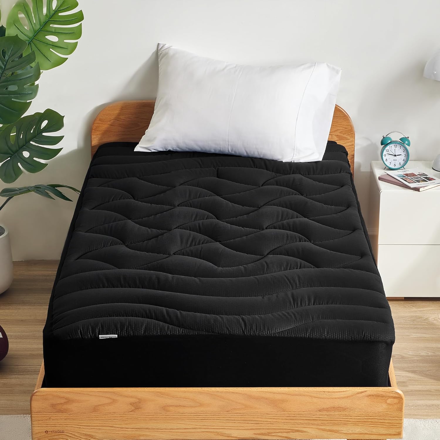 SLEEP ZONE Extra Long Twin Cooling Mattress Topper for College Dorm, Premium Zoned Cool Mattress Pad Cover, Padded Mattress Protector Breathable Washable, Deep Pocket 8-21 (Black, Twin XL) SLEEP ZONE Extra Long Twin Cooling Mattress Topper for College Dorm, Premium Zoned Cool Mattress Pad Cover, Padded Mattress Protector Breathable Washable, Deep Pocket 8-21" (Black, Twin XL)