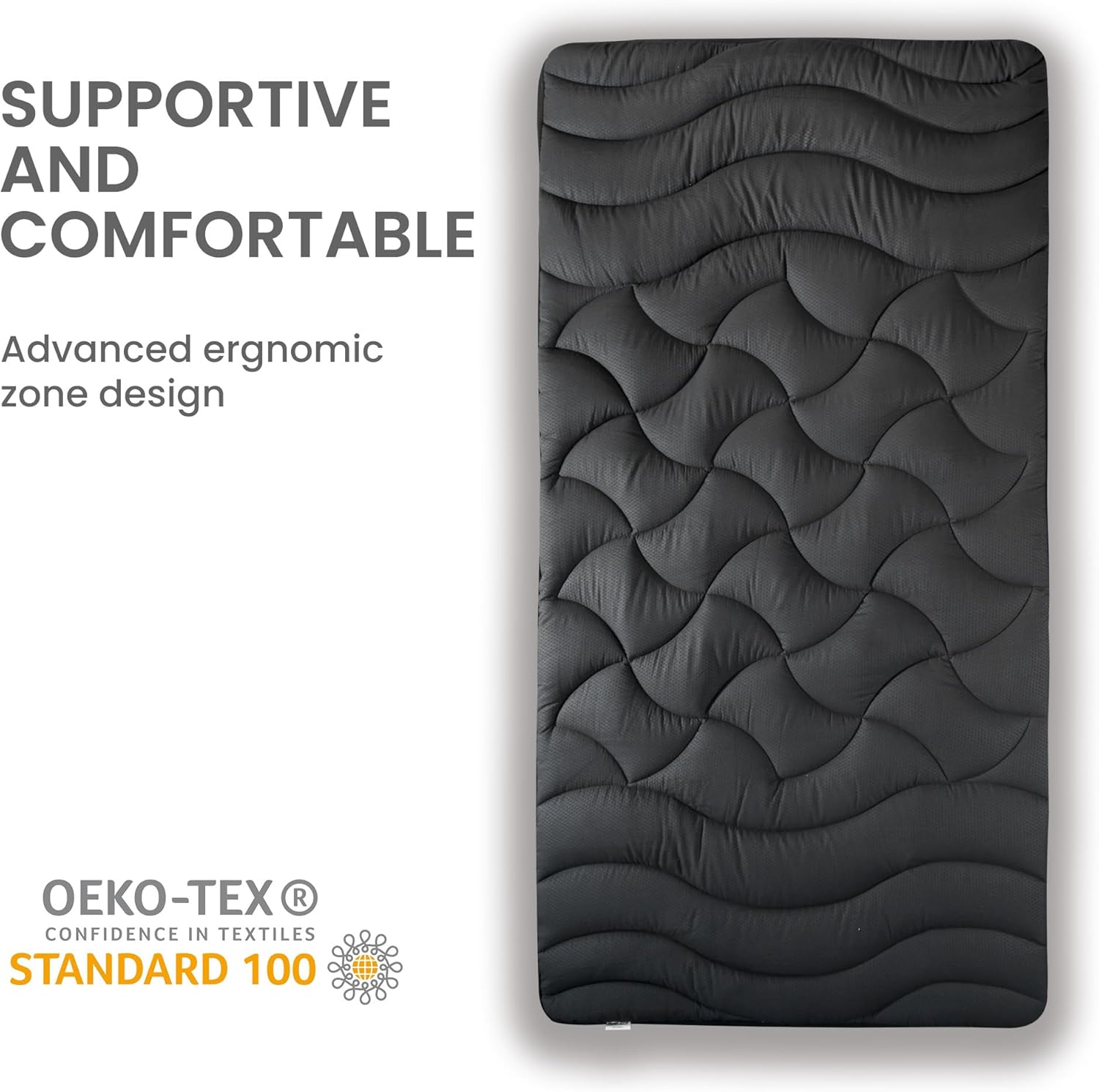 SLEEP ZONE Extra Long Twin Cooling Mattress Topper for College Dorm, Premium Zoned Cool Mattress Pad Cover, Padded Mattress Protector Breathable Washable, Deep Pocket 8-21 (Black, Twin XL)6