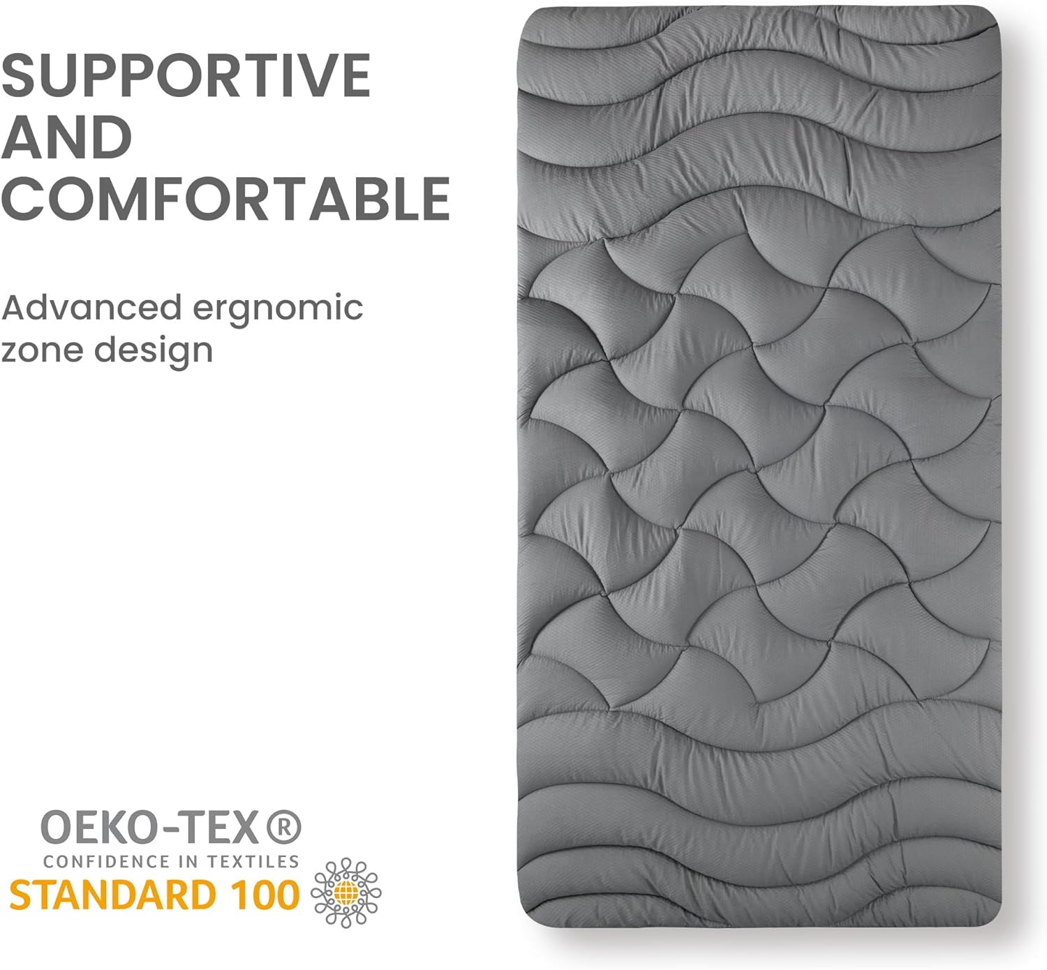 SLEEP ZONE Extra Long Twin Cooling Mattress Topper for College Dorm, Premium Zoned Cool Mattress Pad Cover, Padded Mattress Protector Breathable Washable, Deep Pocket 8-21 (Grey, Twin XL)5