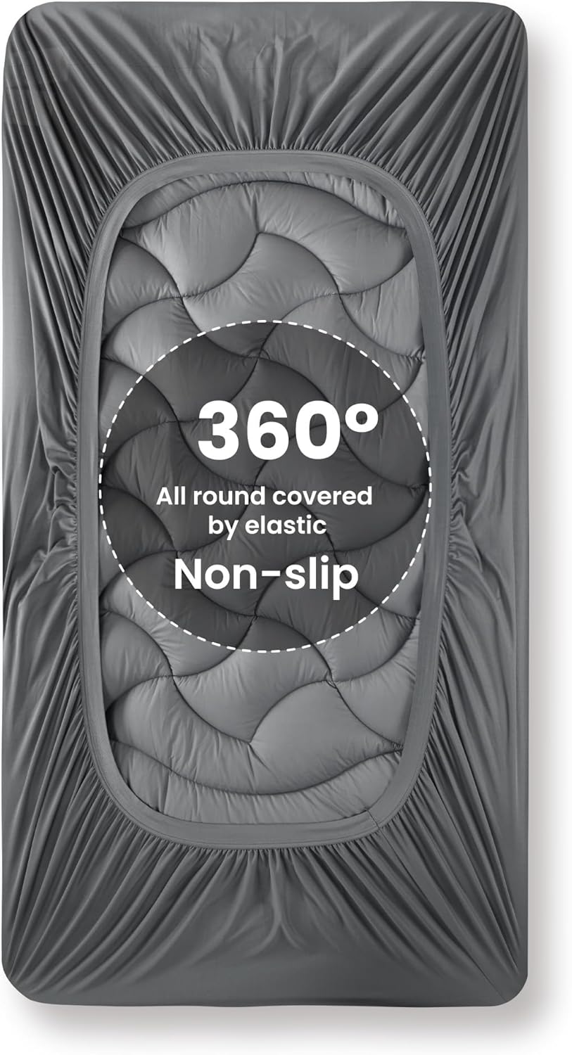 SLEEP ZONE Extra Long Twin Cooling Mattress Topper for College Dorm, Premium Zoned Cool Mattress Pad Cover, Padded Mattress Protector Breathable Washable, Deep Pocket 8-21 (Grey, Twin XL)7