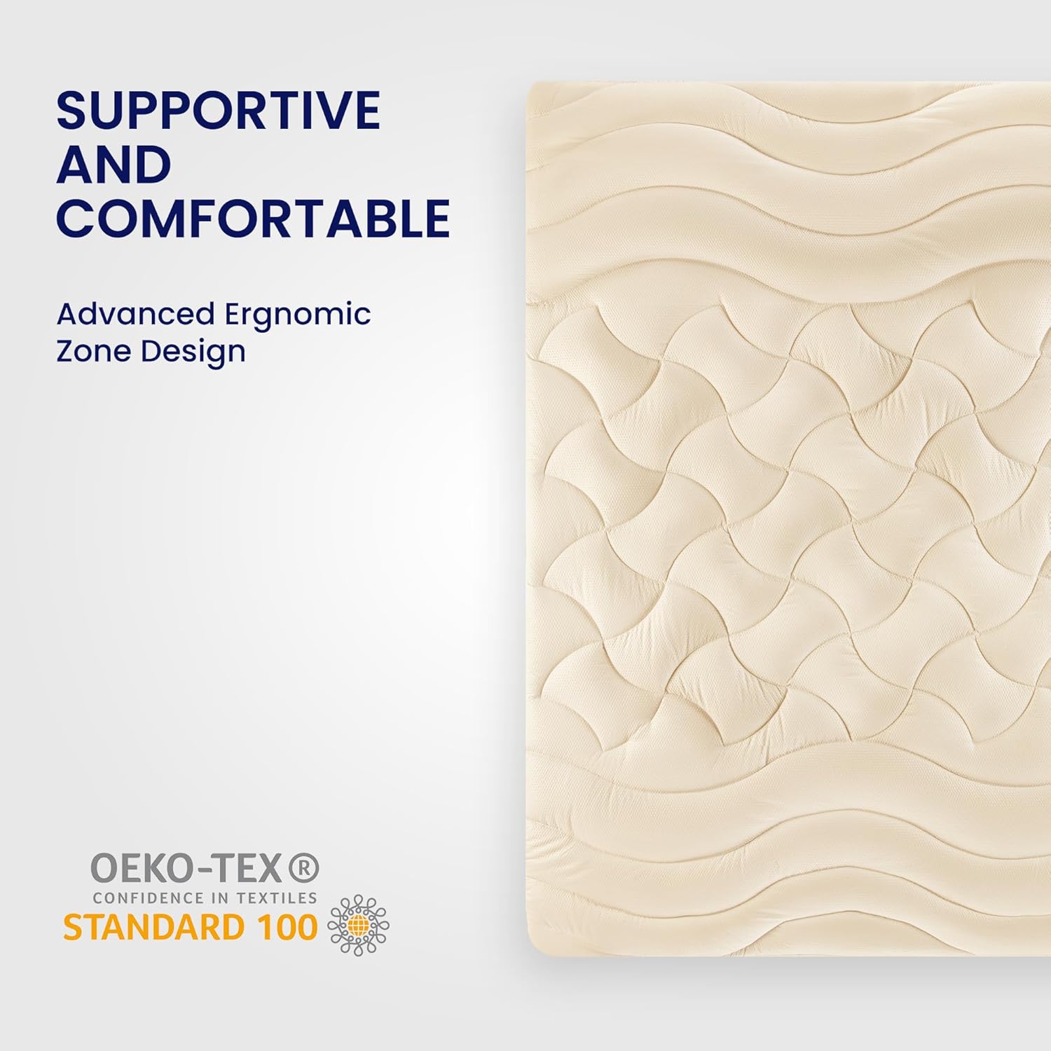 SLEEP ZONE Full Size Cooling Mattress Topper for Double Bed, Premium Zoned Cool Mattress Pad Cover, Padded Mattress Protector Breathable Washable, Deep Pocket 8-21 (Beige, Full)2