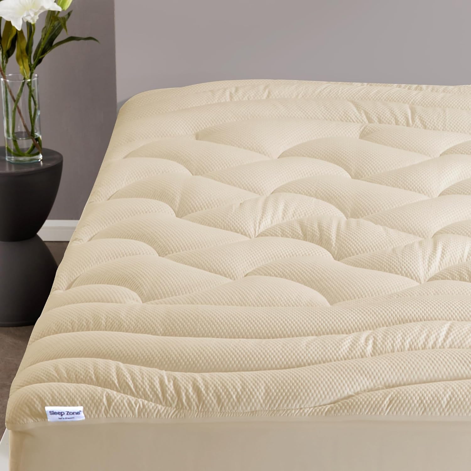 SLEEP ZONE King Size Cooling Mattress Topper, Premium Zoned Cool Mattress Pad Cover, Padded Mattress Protector Breathable Washable, Deep Pocket 8-21 (Beige, King) SLEEP ZONE King Size Cooling Mattress Topper, Premium Zoned Cool Mattress Pad Cover, Padded Mattress Protector Breathable Washable, Deep Pocket 8-21" (Beige, King)