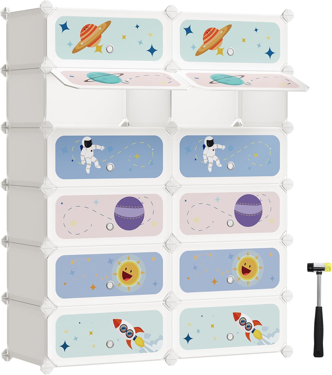 SONGMICS Kids' Shoe Rack with Doors, 12-Slot Stackable Storage Organizer, Plastic Wardrobe, Toys, Books, Clothes, 12.2 x 31.9 x 41.7 Inches, Cloud White ULPC907W01 SONGMICS Kids' Shoe Rack with Doors, 12-Slot Stackable Storage Organizer, Plastic Wardrobe, Toys, Books, Clothes, 12.2 x 31.9 x 41.7 Inches, Cloud White ULPC907W01