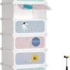 SONGMICS Kids' Shoe Rack with Doors, 6-Slot Stackable Storage Organizer, Plastic Wardrobe, Toys, Books, Clothes, 12.2 x 16.9 x 41.3 Inches, Cloud White ULPC904W01