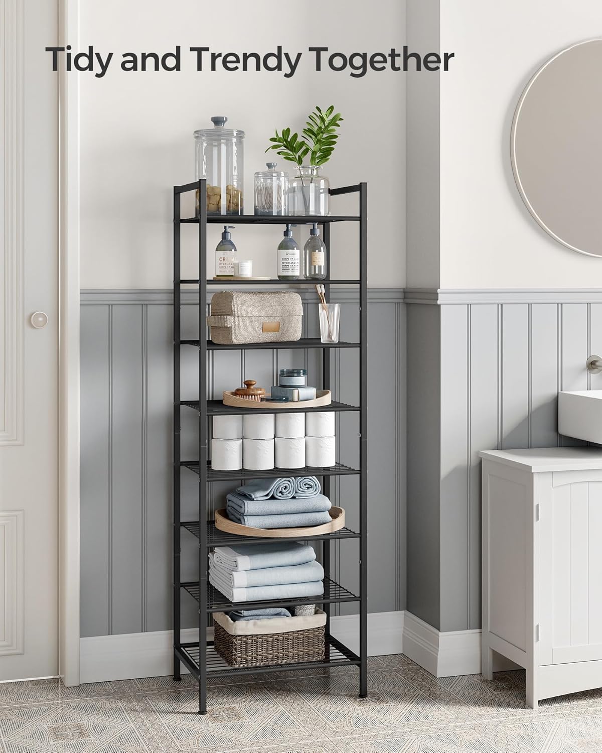 SONGMICS Narrow Shoe Rack, Sturdy 8 Tier Metal Tall Shoe Rack Shelf, Slim Shoe Storage Organizer for Closet Entryway Small Spaces, Vertical Shoe Stand Tower for 18 Pairs Shoes, Easy Assembly, Black0