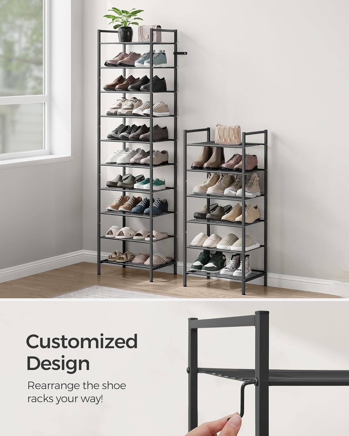 SONGMICS Narrow Shoe Rack, Sturdy 8 Tier Metal Tall Shoe Rack Shelf, Slim Shoe Storage Organizer for Closet Entryway Small Spaces, Vertical Shoe Stand Tower for 18 Pairs Shoes, Easy Assembly, Black5
