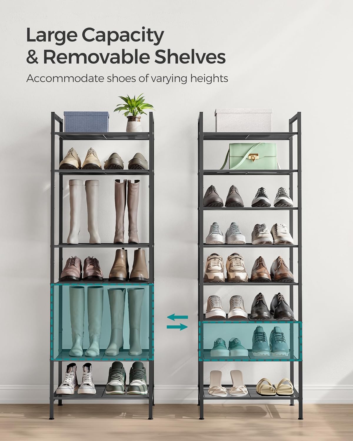 SONGMICS Narrow Shoe Rack, Sturdy 8 Tier Metal Tall Shoe Rack Shelf, Slim Shoe Storage Organizer for Closet Entryway Small Spaces, Vertical Shoe Stand Tower for 18 Pairs Shoes, Easy Assembly, Black6