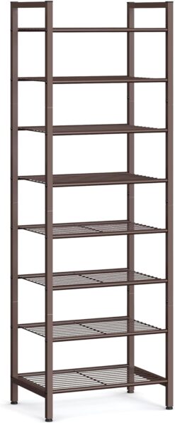 SONGMICS Narrow Shoe Rack, Sturdy 8 Tier Metal Tall Shoe Rack Shelf, Slim Shoe Storage Organizer for Closet Entryway Small Spaces, Vertical Shoe Stand Tower for 18 Pairs Shoes, Easy Assembly, Bronze