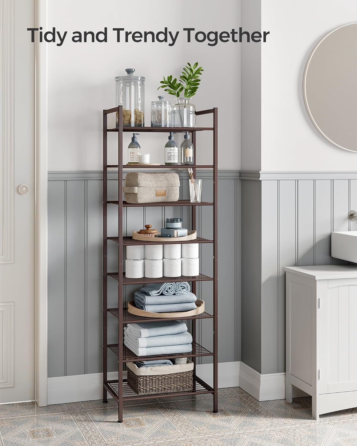 SONGMICS Narrow Shoe Rack, Sturdy 8 Tier Metal Tall Shoe Rack Shelf, Slim Shoe Storage Organizer for Closet Entryway Small Spaces, Vertical Shoe Stand Tower for 18 Pairs Shoes, Easy Assembly, Bronze8