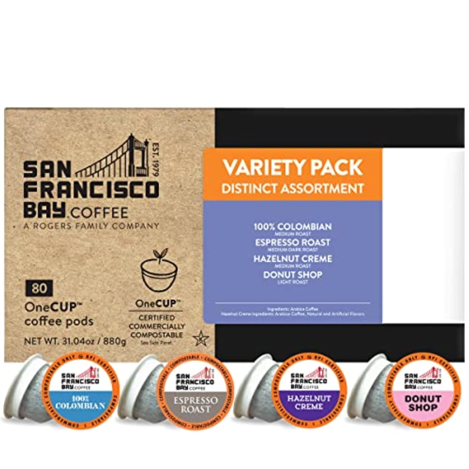 San Francisco Bay Compostable Coffee Pods - Assorted Variety Pack (80 Ct) K Cup Compatible including Keurig 2.0, Donut Shop, Colombian, Hazelnut, Espresso San Francisco Bay Compostable Coffee Pods - Assorted Variety Pack (80 Ct) K Cup Compatible including Keurig 2.0, Donut Shop, Colombian, Hazelnut, Espresso