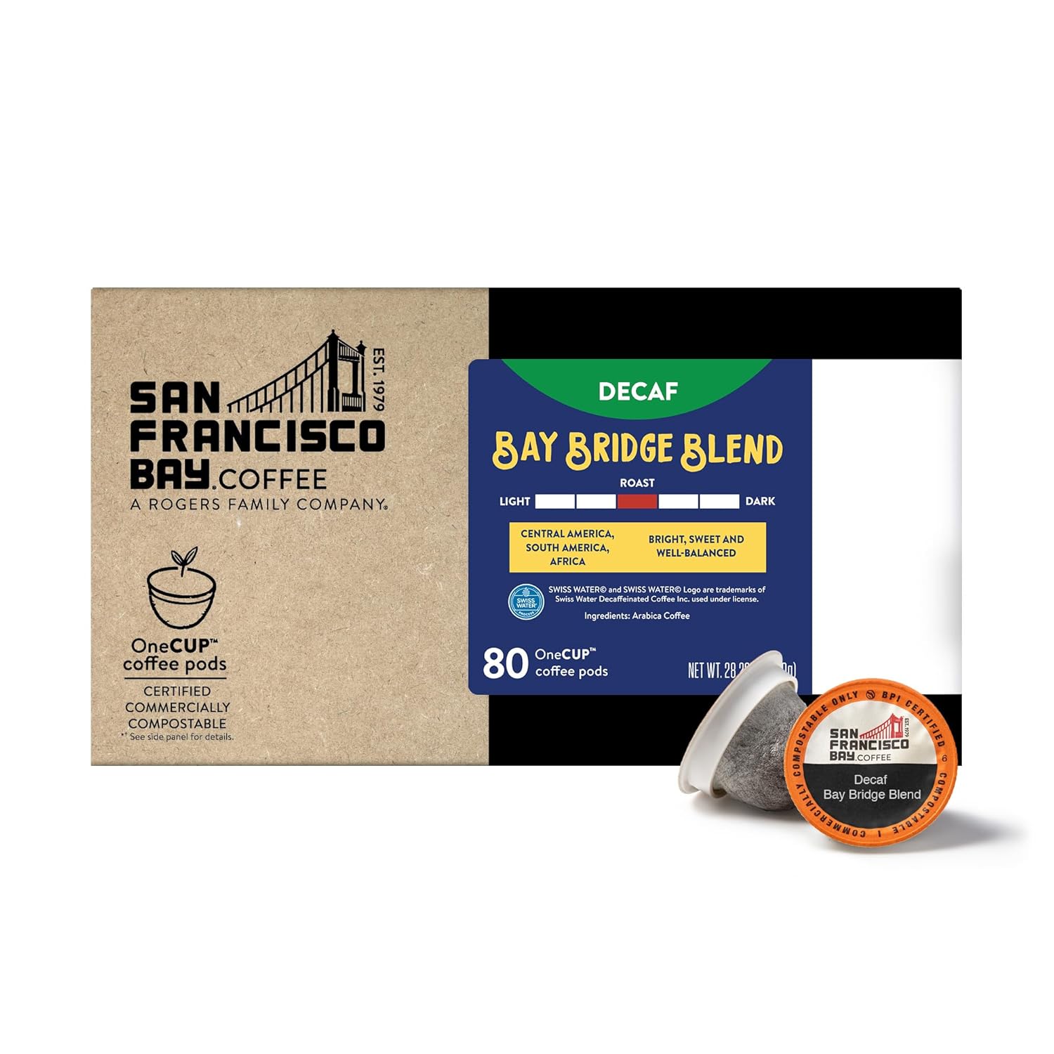 San Francisco Bay Compostable Coffee Pods - DECAF Bay Bridge Blend (80 Ct) K Cup Compatible, Medium Roast, Swiss Water Processed - Copy San Francisco Bay Compostable Coffee Pods - DECAF Bay Bridge Blend (80 Ct) K Cup Compatible, Medium Roast, Swiss Water Processed