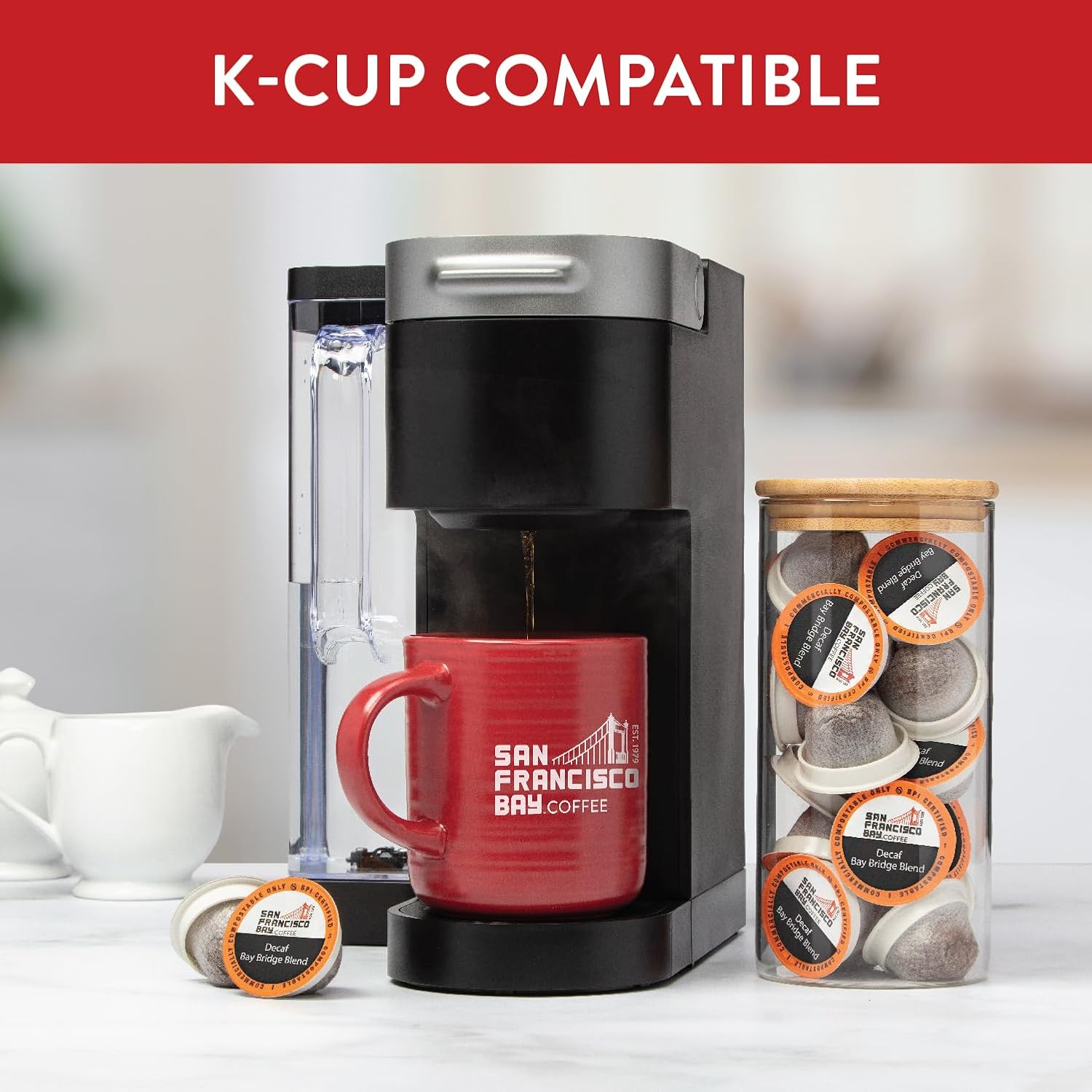San Francisco Bay Compostable Coffee Pods - DECAF Bay Bridge Blend (80 Ct) K Cup Compatible, Medium Roast, Swiss Water Processed1 - Copy