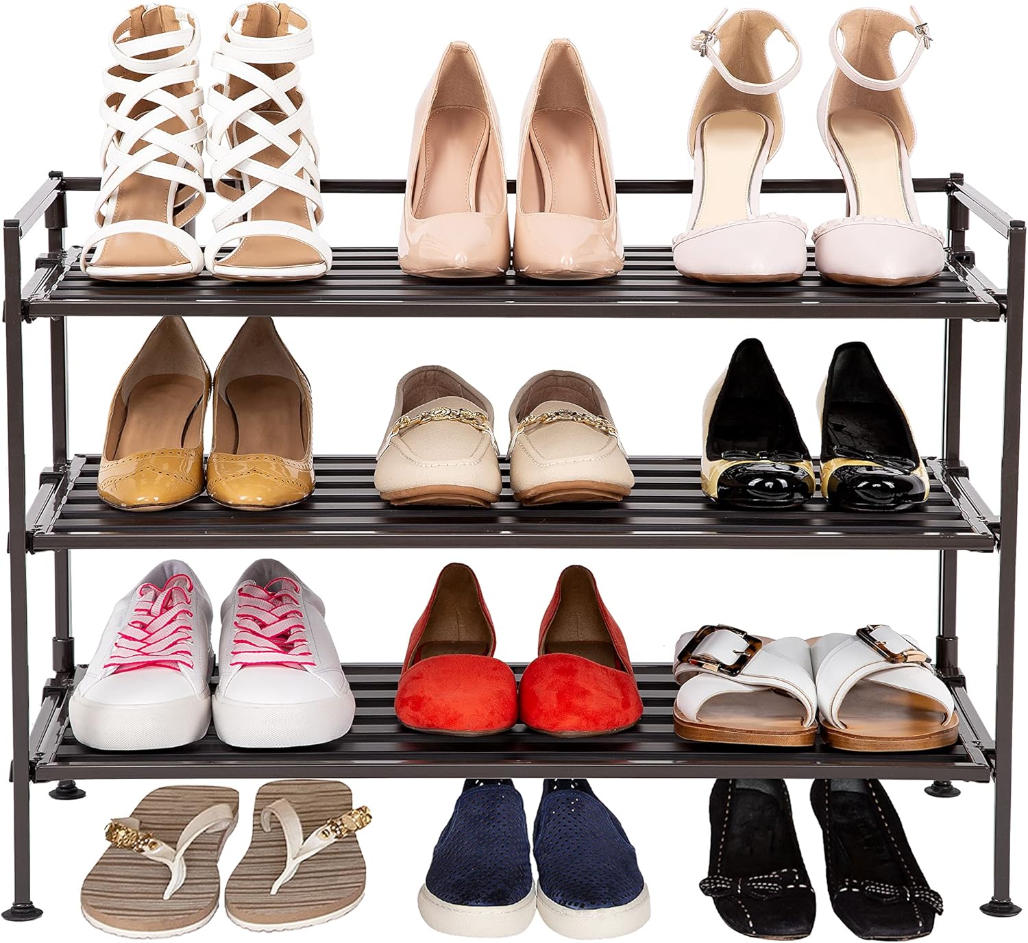 Seville Classics Sturdy Freestanding Storage Shelf for Bedroom, Closet, Entryway, Dorm Room Organizer Stackable Durable Metal Shoe Rack Espresso Slat, 3-Tier (NEW MODEL) Seville Classics Sturdy Freestanding Storage Shelf for Bedroom, Closet, Entryway, Dorm Room Organizer Stackable Durable Metal Shoe Rack Espresso Slat, 3-Tier (NEW MODEL)