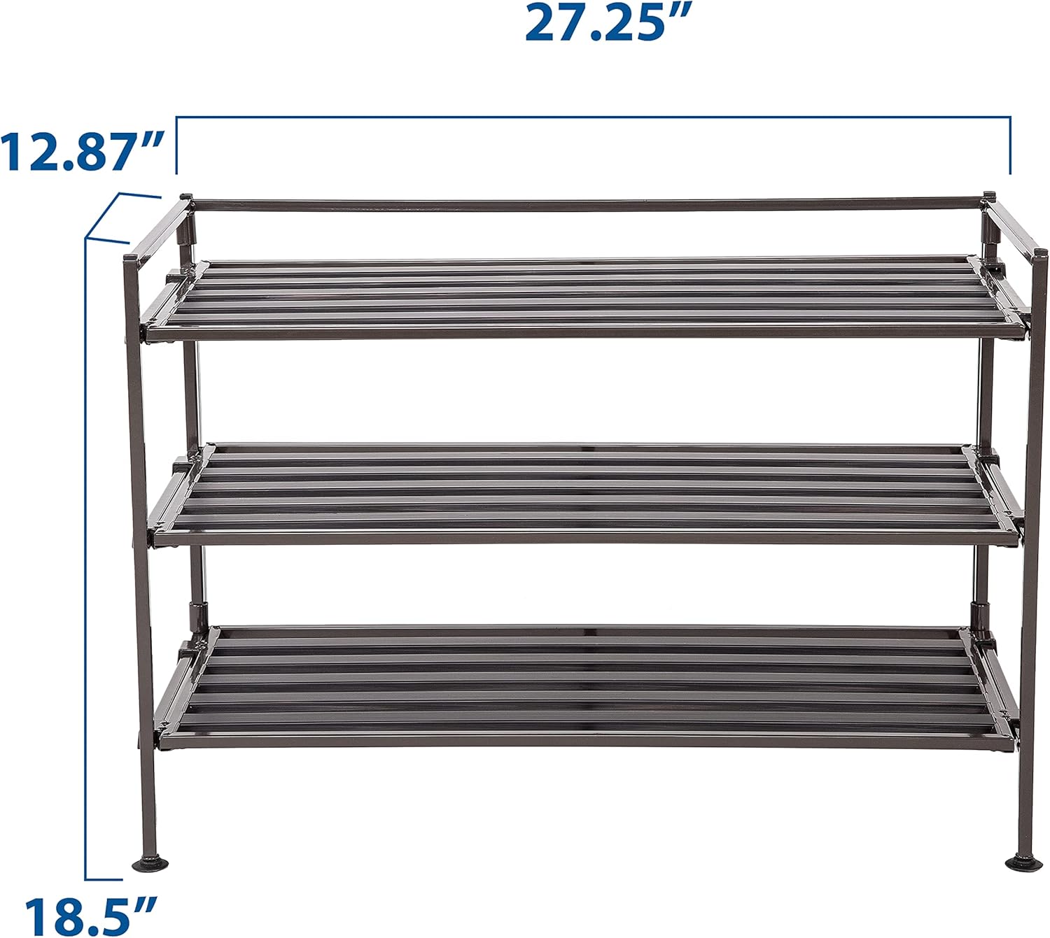 Seville Classics Sturdy Freestanding Storage Shelf for Bedroom, Closet, Entryway, Dorm Room Organizer Stackable Durable Metal Shoe Rack Espresso Slat, 3-Tier (NEW MODEL)`