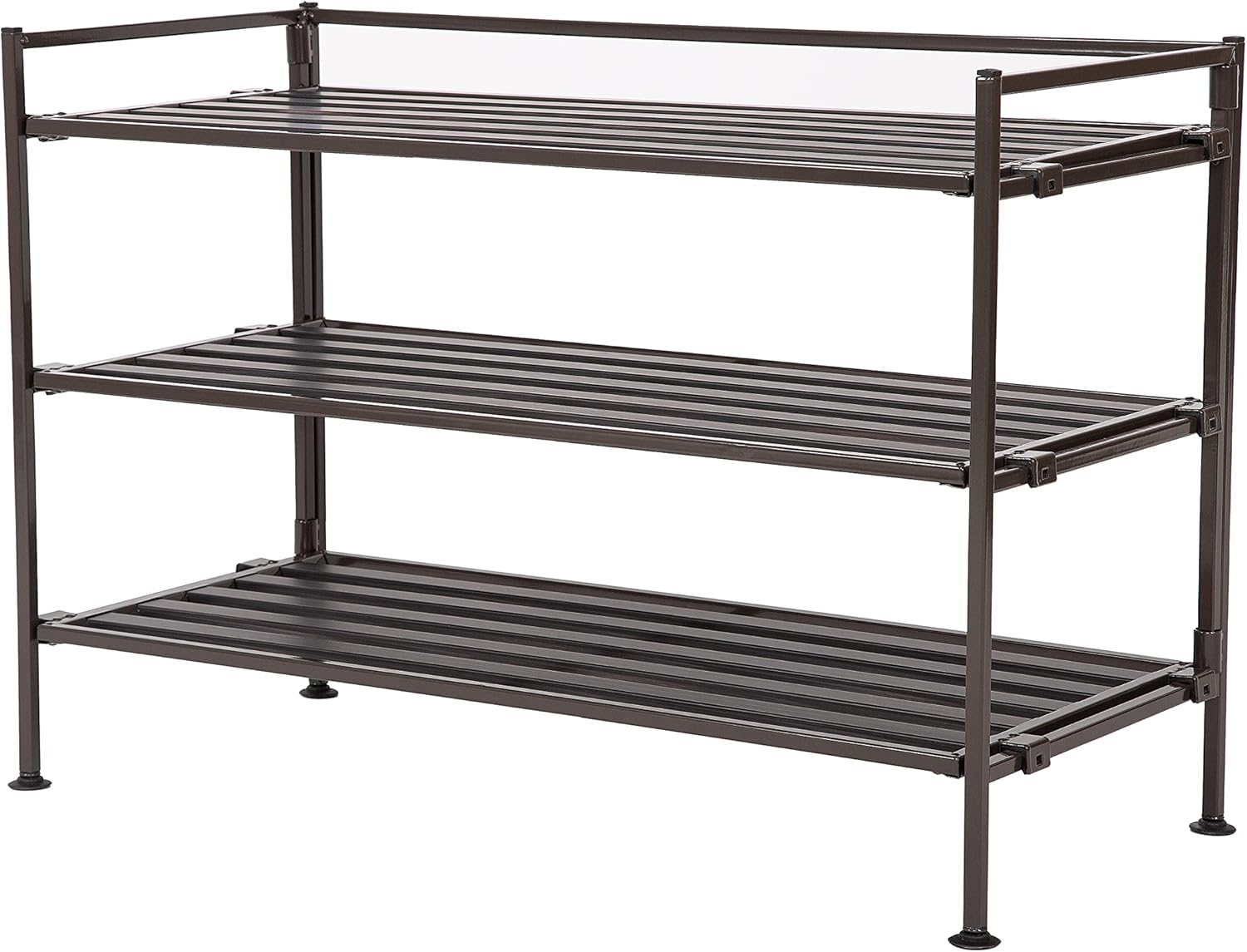 Seville Classics Sturdy Freestanding Storage Shelf for Bedroom, Closet, Entryway, Dorm Room Organizer Stackable Durable Metal Shoe Rack Espresso Slat, 3-Tier (NEW MODEL)0