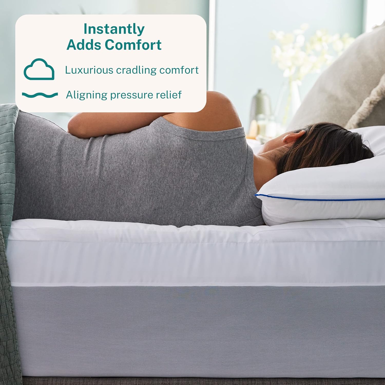 Sleep Innovations Dual Layer 4 Inch Memory Foam Mattress Topper, California King Size, Ultra Soft Support, 3 Inch Cooling Gel Memory Foam Plus 1 Inch Fluffy Pillow Top Cover1