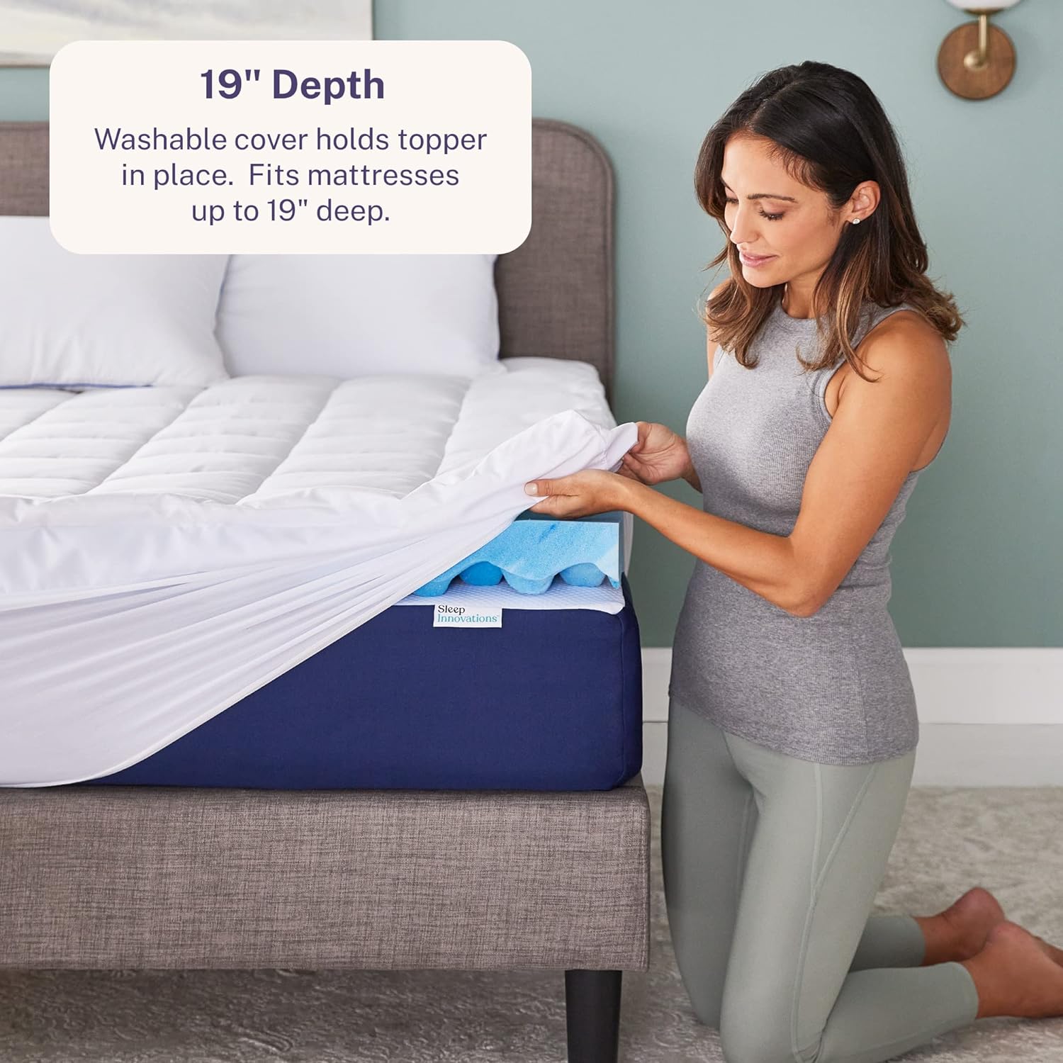 Sleep Innovations Dual Layer 4 Inch Memory Foam Mattress Topper, California King Size, Ultra Soft Support, 3 Inch Cooling Gel Memory Foam Plus 1 Inch Fluffy Pillow Top Cover4