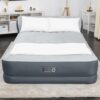 SleepLux Queen Air Mattress with Headboard | Supersoft Snugable Top, Extra Durable Tough Guard | Raised Airbed with Built in Pump + USB Charger (90"x60"x29") Grey