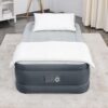 SleepLux Twin Air Mattress | Supersoft Snugable Top, Extra Durable Tough Guard with Built-in Pillow | Raised 18" Airbed with Built in Pump + USB Charger (69086E) , Grey