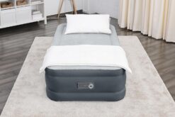 SleepLux Twin Air Mattress | Supersoft Snugable Top, Extra Durable Tough Guard with Built-in Pillow | Raised 18