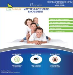 Split California King (2PC) Mattress or Box Spring Encasement (8"-11" Depth) Waterproof Zippered Protector Hypoallergenic Premium Bedbug Cover Protects from Dust White
