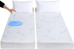 Split King Mattress Protector for Adjustable Bed, Breathable Bamboo Viscose Waterproof Split King Mattress Pad Cover with 6-18 inches Deep Pocket